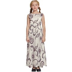 White And Brown Floral Wallpaper Flowers Background Pattern Kids  Satin Sleeveless Maxi Dress by B30l