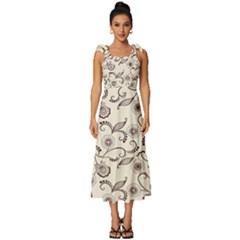 White And Brown Floral Wallpaper Flowers Background Pattern Tie-strap Tiered Midi Chiffon Dress by B30l