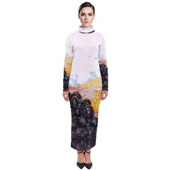 Variety Of Fruit Water Berry Food Splash Kiwi Grape Turtleneck Maxi Dress by B30l