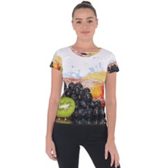 Variety Of Fruit Water Berry Food Splash Kiwi Grape Short Sleeve Sports Top  by B30l