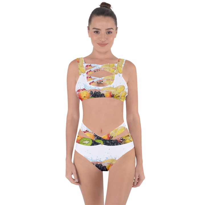 Variety Of Fruit Water Berry Food Splash Kiwi Grape Bandaged Up Bikini Set 