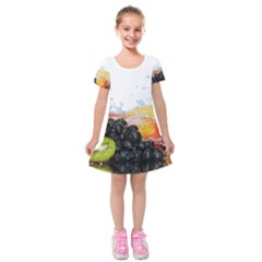 Variety Of Fruit Water Berry Food Splash Kiwi Grape Kids  Short Sleeve Velvet Dress