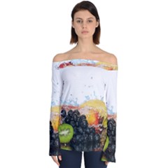 Variety Of Fruit Water Berry Food Splash Kiwi Grape Off Shoulder Long Sleeve Top