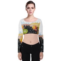 Variety Of Fruit Water Berry Food Splash Kiwi Grape Velvet Long Sleeve Crop Top by B30l