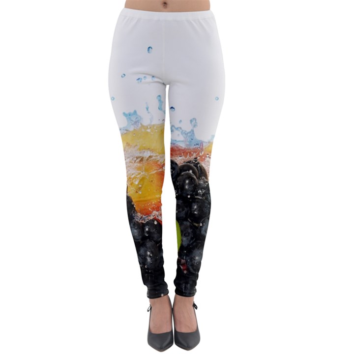 Variety Of Fruit Water Berry Food Splash Kiwi Grape Lightweight Velour Leggings