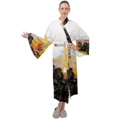 Variety Of Fruit Water Berry Food Splash Kiwi Grape Maxi Velvet Kimono by B30l