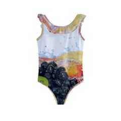 Variety Of Fruit Water Berry Food Splash Kiwi Grape Kids  Frill Swimsuit by B30l