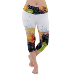 Variety Of Fruit Water Berry Food Splash Kiwi Grape Lightweight Velour Capri Yoga Leggings by B30l