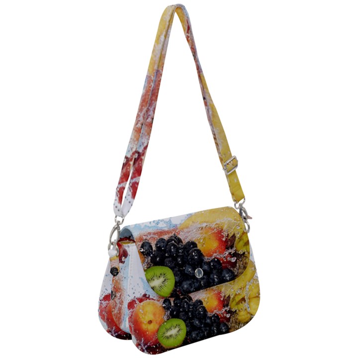 Variety Of Fruit Water Berry Food Splash Kiwi Grape Saddle Handbag