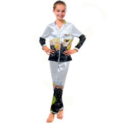 Variety Of Fruit Water Berry Food Splash Kiwi Grape Kids  Satin Long Sleeve Pajamas Set by B30l