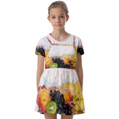 Variety Of Fruit Water Berry Food Splash Kiwi Grape Kids  Short Sleeve Pinafore Style Dress by B30l