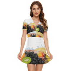 Variety Of Fruit Water Berry Food Splash Kiwi Grape V-neck High Waist Chiffon Mini Dress by B30l