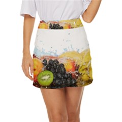 Variety Of Fruit Water Berry Food Splash Kiwi Grape Mini Front Wrap Skirt by B30l