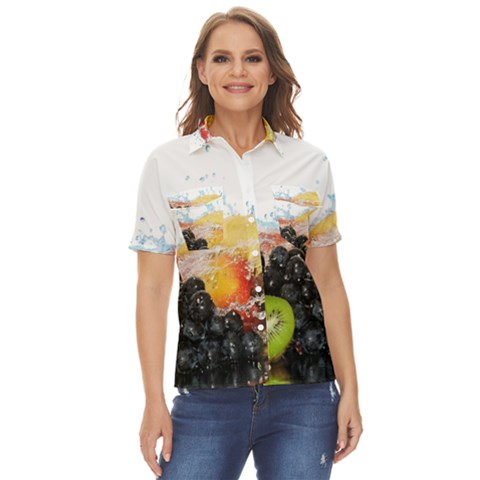 Variety Of Fruit Water Berry Food Splash Kiwi Grape Women s Short Sleeve Double Pocket Shirt by B30l