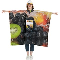 Variety Of Fruit Water Berry Food Splash Kiwi Grape Women s Hooded Rain Ponchos by B30l