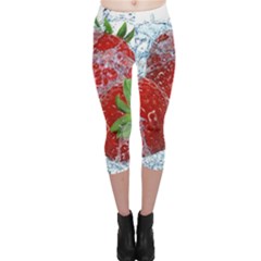 Red Strawberries Water Squirt Strawberry Fresh Splash Drops Capri Leggings  by B30l