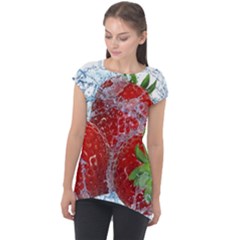 Red Strawberries Water Squirt Strawberry Fresh Splash Drops Cap Sleeve High Low Top by B30l