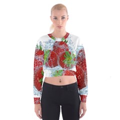 Red Strawberries Water Squirt Strawberry Fresh Splash Drops Cropped Sweatshirt by B30l