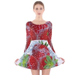 Red Strawberries Water Squirt Strawberry Fresh Splash Drops Long Sleeve Velvet Skater Dress