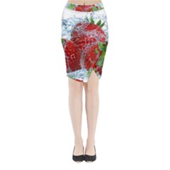 Red Strawberries Water Squirt Strawberry Fresh Splash Drops Midi Wrap Pencil Skirt by B30l