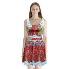 Red Strawberries Water Squirt Strawberry Fresh Splash Drops Split Back Mini Dress  by B30l