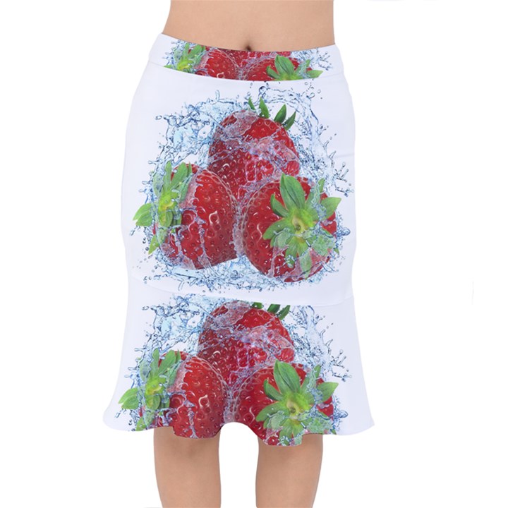 Red Strawberries Water Squirt Strawberry Fresh Splash Drops Short Mermaid Skirt