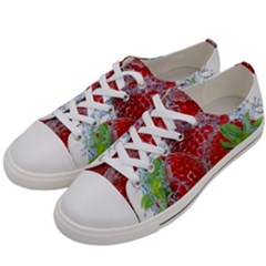 Red Strawberries Water Squirt Strawberry Fresh Splash Drops Men s Low Top Canvas Sneakers by B30l