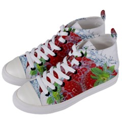 Red Strawberries Water Squirt Strawberry Fresh Splash Drops Women s Mid-top Canvas Sneakers by B30l