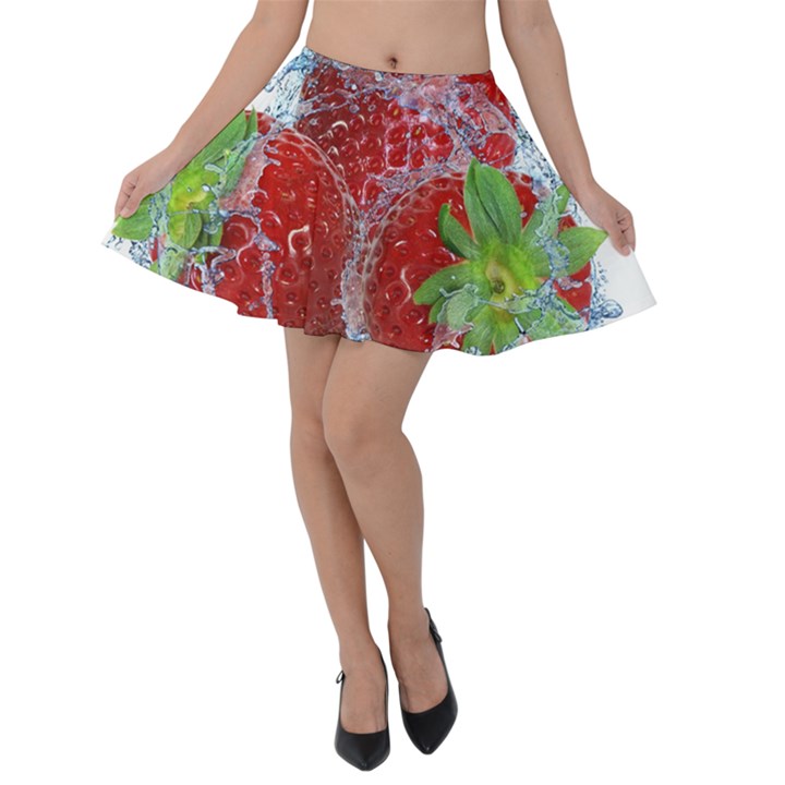 Red Strawberries Water Squirt Strawberry Fresh Splash Drops Velvet Skater Skirt