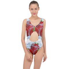 Red Strawberries Water Squirt Strawberry Fresh Splash Drops Center Cut Out Swimsuit by B30l