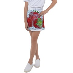 Red Strawberries Water Squirt Strawberry Fresh Splash Drops Kids  Tennis Skirt by B30l