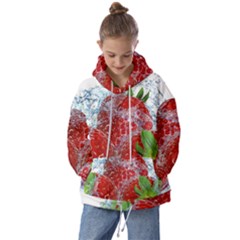 Red Strawberries Water Squirt Strawberry Fresh Splash Drops Kids  Oversized Hoodie