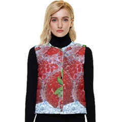 Red Strawberries Water Squirt Strawberry Fresh Splash Drops Women s Short Button Up Puffer Vest