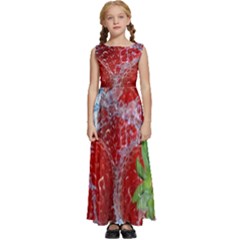 Red Strawberries Water Squirt Strawberry Fresh Splash Drops Kids  Satin Sleeveless Maxi Dress by B30l