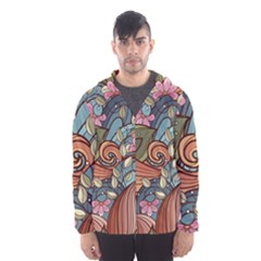 Multicolored Flower Decor Flowers Patterns Leaves Colorful Men s Hooded Windbreaker