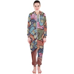 Multicolored Flower Decor Flowers Patterns Leaves Colorful Hooded Jumpsuit (ladies) by B30l