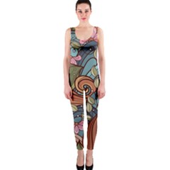 Multicolored Flower Decor Flowers Patterns Leaves Colorful One Piece Catsuit by B30l