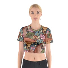 Multicolored Flower Decor Flowers Patterns Leaves Colorful Cotton Crop Top by B30l