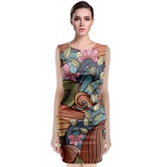 Multicolored Flower Decor Flowers Patterns Leaves Colorful Sleeveless Velvet Midi Dress