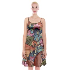 Multicolored Flower Decor Flowers Patterns Leaves Colorful Spaghetti Strap Velvet Dress