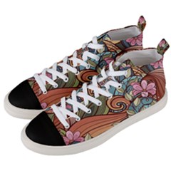 Multicolored Flower Decor Flowers Patterns Leaves Colorful Men s Mid-top Canvas Sneakers by B30l