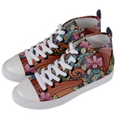 Multicolored Flower Decor Flowers Patterns Leaves Colorful Women s Mid-top Canvas Sneakers by B30l