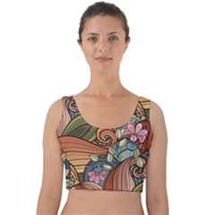 Multicolored Flower Decor Flowers Patterns Leaves Colorful Velvet Crop Top by B30l