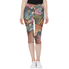 Multicolored Flower Decor Flowers Patterns Leaves Colorful Inside Out Lightweight Velour Capri Leggings  by B30l