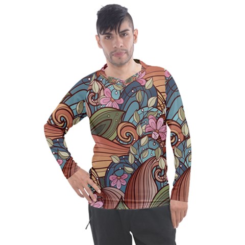 Multicolored Flower Decor Flowers Patterns Leaves Colorful Men s Pique Long Sleeve Tee by B30l