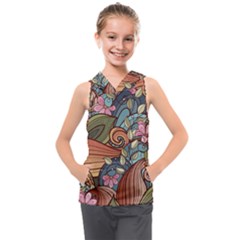 Multicolored Flower Decor Flowers Patterns Leaves Colorful Kids  Sleeveless Hoodie by B30l