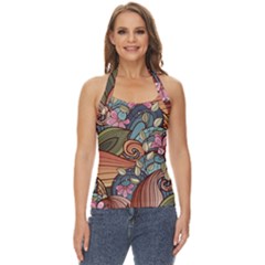 Multicolored Flower Decor Flowers Patterns Leaves Colorful Basic Halter Top by B30l