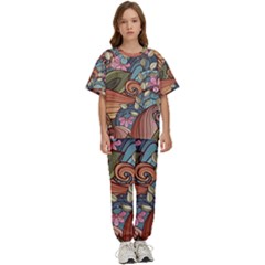 Multicolored Flower Decor Flowers Patterns Leaves Colorful Kids  Tee And Pants Sports Set by B30l