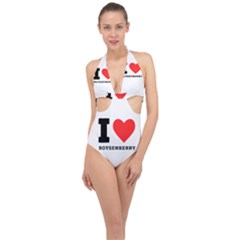 I Love Boysenberry  Halter Front Plunge Swimsuit by ilovewhateva