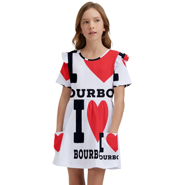 I love bourbon  Kids  Frilly Sleeves Pocket Dress